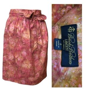 NEW Brooks Brothers Pink Cotton A-line Pink Skirt Sash Tie-Waist Pockets Easter